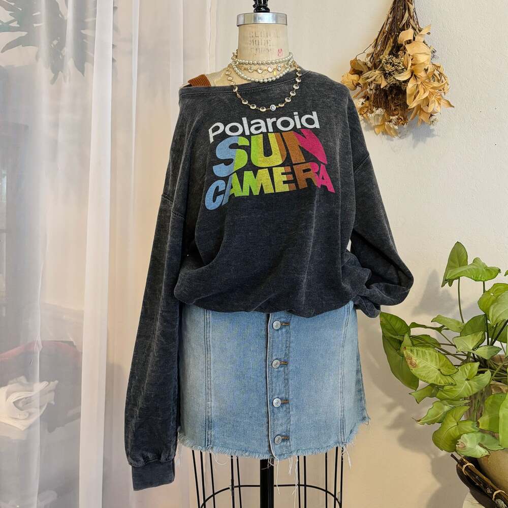 Polaroid Logo Heather Grey Crewneck Sweatshirt